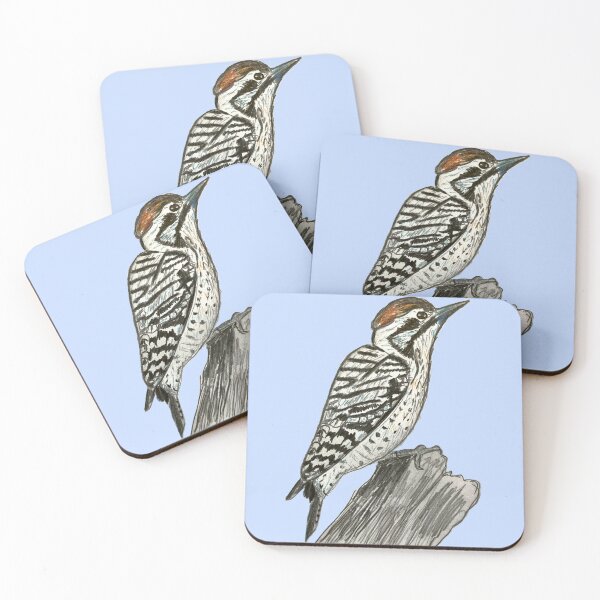 Item preview, Ladder-backed Woodpecker - simple blue background designed and sold by woodland-towers.