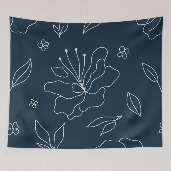 Item preview, Elegant Navy Blue Floral Line Art - Minimalist Botanical Seamless Pattern designed and sold by WormJ.