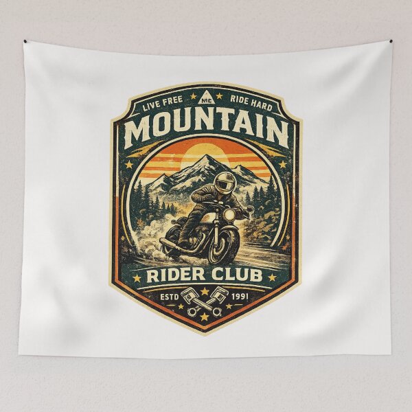 Item preview, Mountain Rider Club Vintage Motorcycle Adventure T-Shirt Design designed and sold by RelateAndTee.