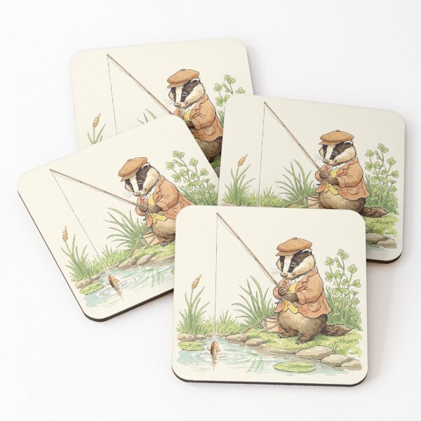 Item preview, Vintage Pastel Watercolor Badger Fishing designed and sold by Pasteltone.