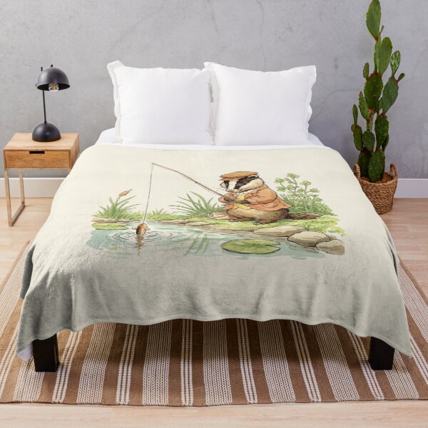 Item preview, Vintage Pastel Watercolor Badger Fishing designed and sold by Pasteltone.
