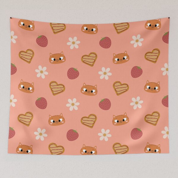 Item preview, Pattern "Cats, strawberries and waffles", pink background designed and sold by Allihorn.