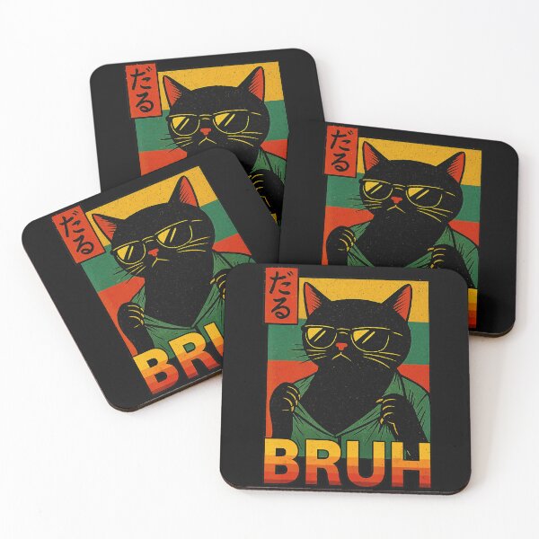 Item preview, Bruh Cat Meme Retro Japanese Style Cool Black Cartoon designed and sold by titanlevi.