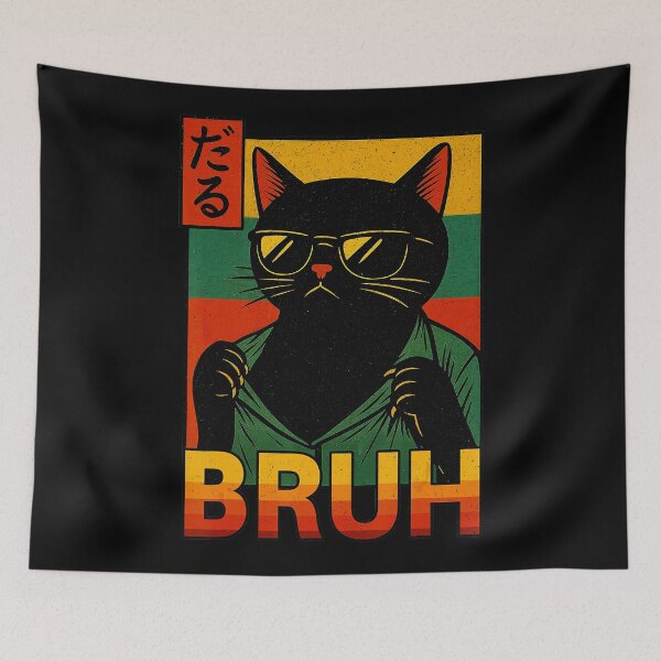 Item preview, Bruh Cat Meme Retro Japanese Style Cool Black Cartoon designed and sold by titanlevi.