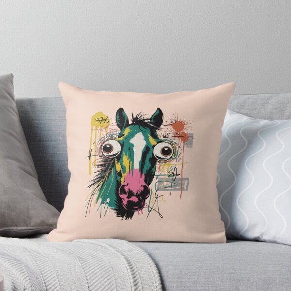Item preview, Chaotic neo-expressionist portrait of a horse head, close-up, staring straight with huge wide surprised eyes designed and sold by 123ks.