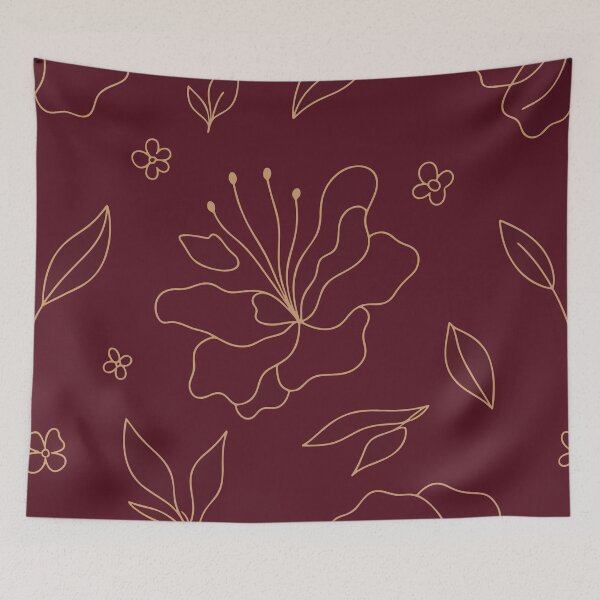 Item preview, Burgundy and Gold Floral Line Art Botanical Pattern designed and sold by WormJ.