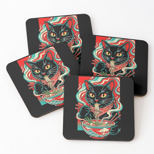 Item preview, Black Ramen Cat Retro Japanese Kawaii Noodle designed and sold by titanlevi.