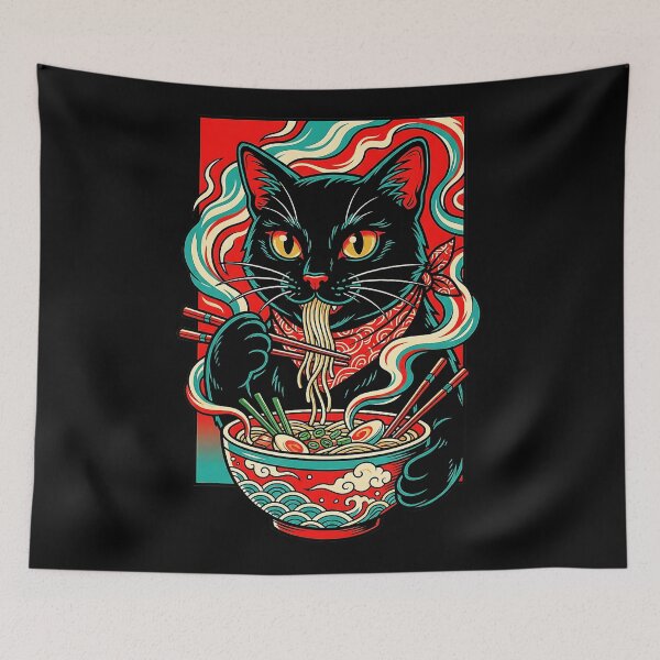 Item preview, Black Ramen Cat Retro Japanese Kawaii Noodle designed and sold by titanlevi.