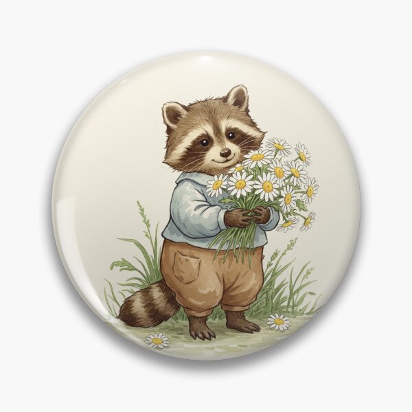 Item preview, Vintage Watercolor Raccoon Picking Daisies designed and sold by Pasteltone.