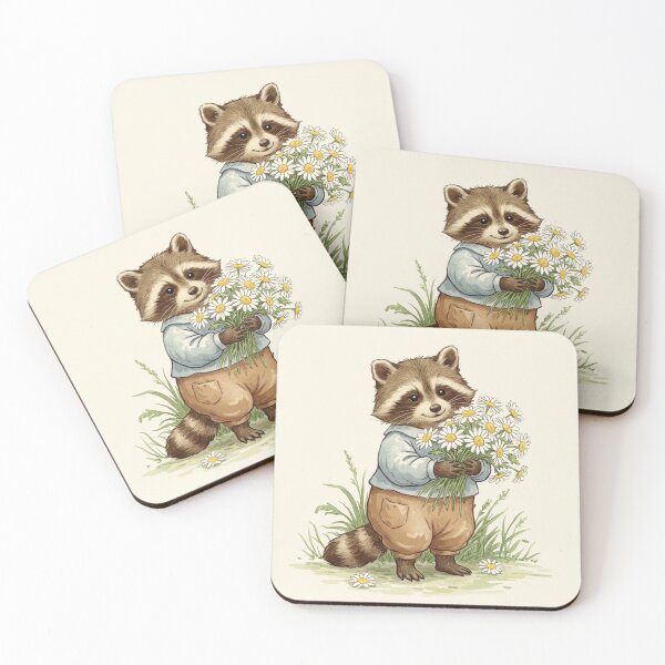 Item preview, Vintage Watercolor Raccoon Picking Daisies designed and sold by Pasteltone.
