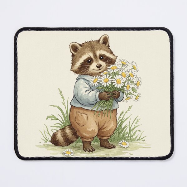 Item preview, Vintage Watercolor Raccoon Picking Daisies designed and sold by Pasteltone.