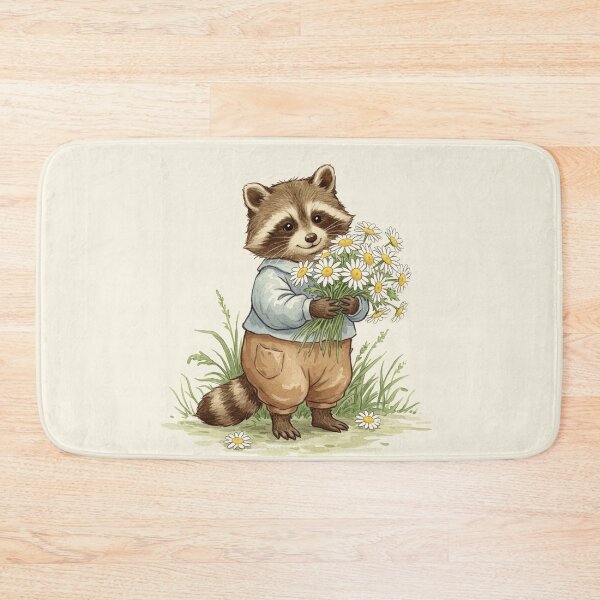 Item preview, Vintage Watercolor Raccoon Picking Daisies designed and sold by Pasteltone.