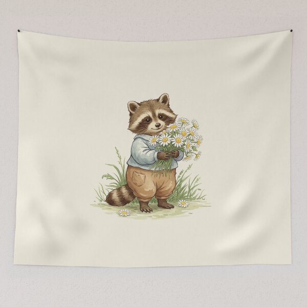 Item preview, Vintage Watercolor Raccoon Picking Daisies designed and sold by Pasteltone.
