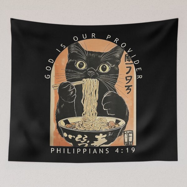 Item preview, Funny Black Cat Ramen Illustration With Vintage Japanese Noodle Shop Style designed and sold by titanlevi.