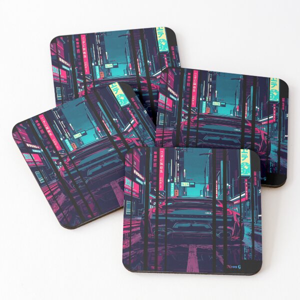Item preview, B.W M6 sideways cyberpunk neon city, high contrast colors, cinematic lighting, bold vector illustration 29 designed and sold by Neon G.