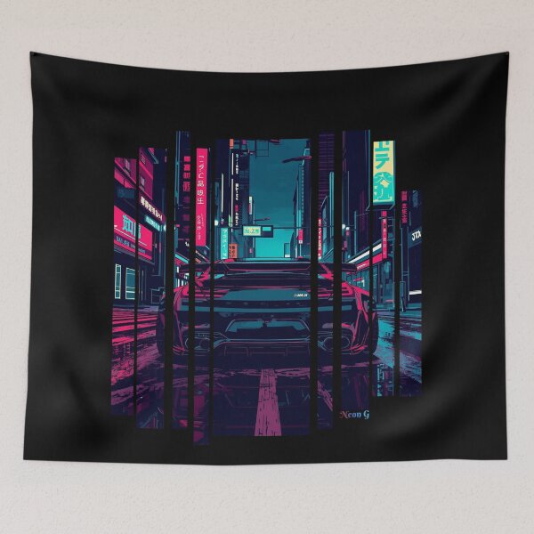Item preview, B.W M6 sideways cyberpunk neon city, high contrast colors, cinematic lighting, bold vector illustration 29 designed and sold by Neon G.