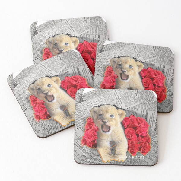 Item preview, Baby Lion and Red Roses on News Paper (by ACCI) designed and sold by VanyssaGraphics.