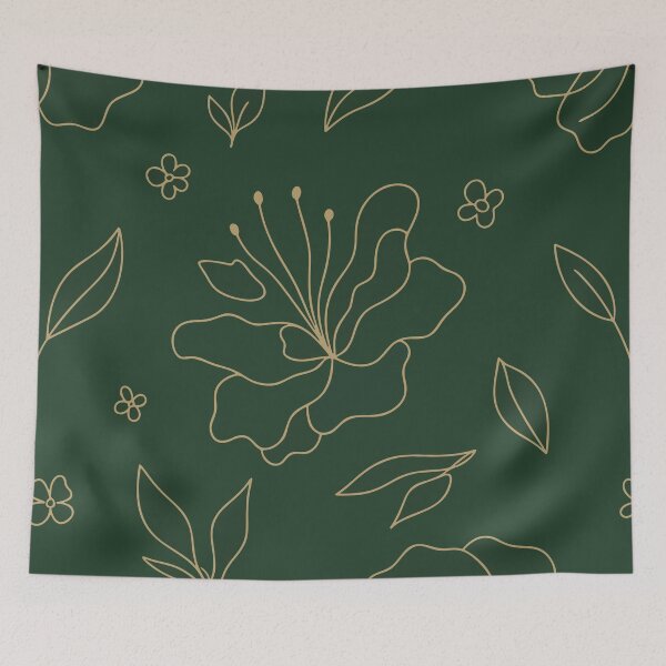 Item preview, Forest Green Gold Floral Line Art Botanical Pattern designed and sold by WormJ.