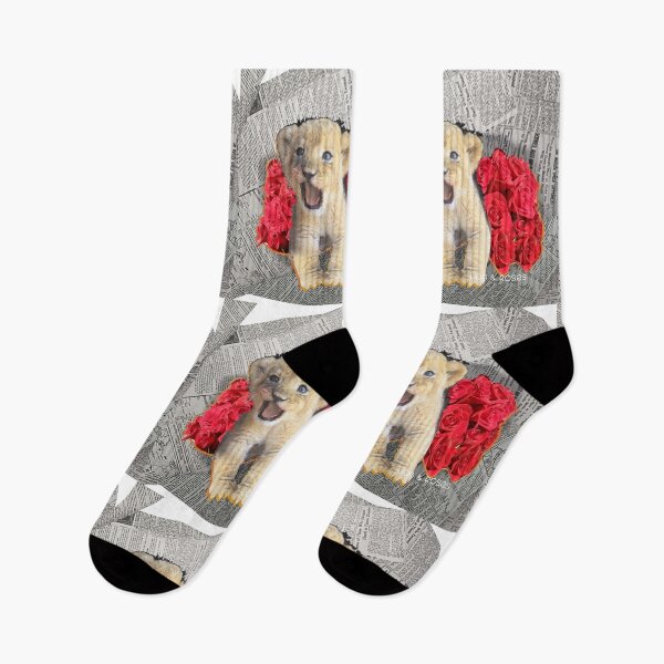 Item preview, Baby Lion and Red Roses on News Paper (by ACCI) designed and sold by VanyssaGraphics.
