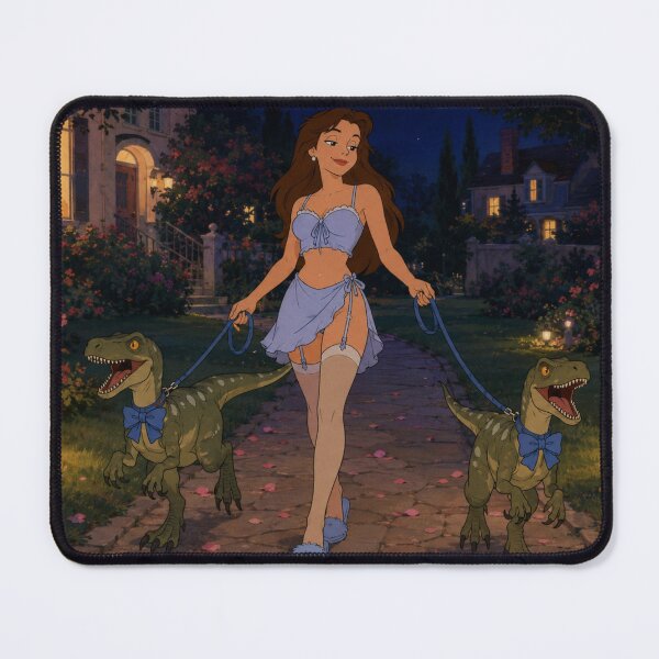Item preview, Good Girl Walking Tiny Dinosaurs Funny Retro Anime Art designed and sold by Hollow Moon Studios..