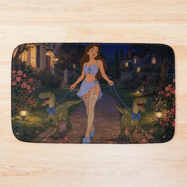 Item preview, Good Girl Walking Tiny Dinosaurs Funny Retro Anime Art designed and sold by  Hollow Moon Studios..
