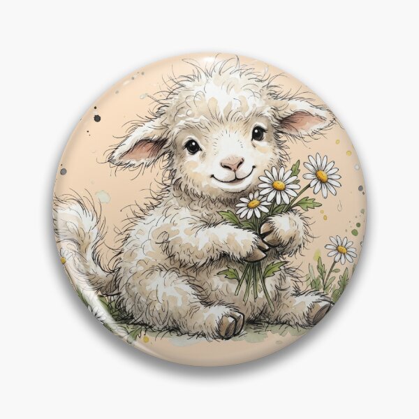 Item preview, Cute Watercolor Baby Lamb with Daisy Flowers Art designed and sold by BreezifyDesignStudio.