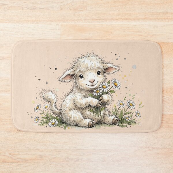 Item preview, Cute Watercolor Baby Lamb with Daisy Flowers Art designed and sold by BreezifyDesignStudio.