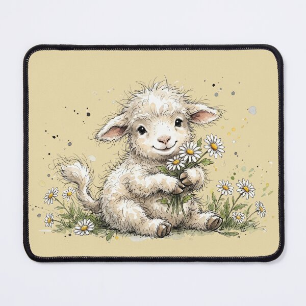 Item preview, Cute Watercolor Baby Lamb with Daisy Flowers Art designed and sold by BreezifyDesignStudio.