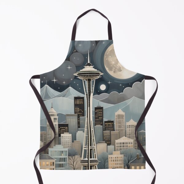 Item preview, Whimsical Seattle Skyline Art – Starry Night Space Needle Illustration designed and sold by NeonSketch Lab.