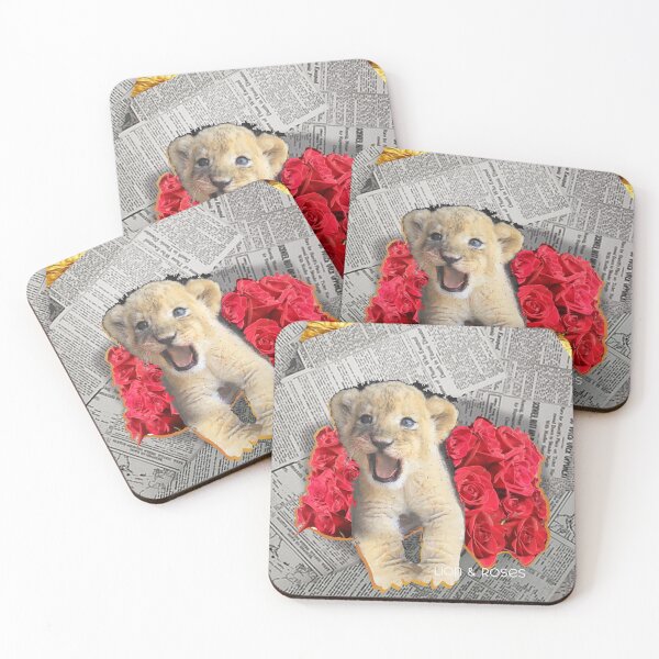 Item preview, Baby Lion and Red Roses on News Paper (by ACCI) designed and sold by VanyssaGraphics.