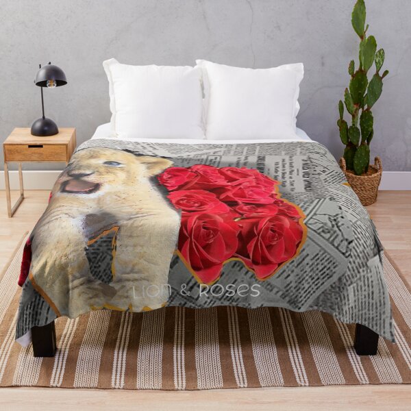 Item preview, Baby Lion and Red Roses on News Paper (by ACCI) designed and sold by VanyssaGraphics.