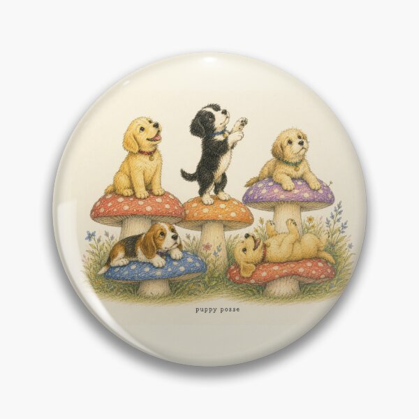 Item preview, Puppy Posse Mushrooms Vintage 90s Storybook Illustration Art designed and sold by DogGonePeople.