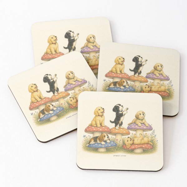 Item preview, Puppy Posse Mushrooms Vintage 90s Storybook Illustration Art designed and sold by DogGonePeople.