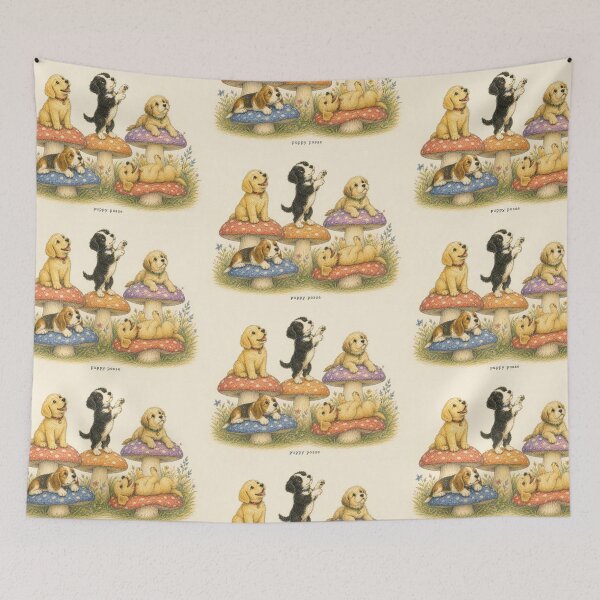 Item preview, Puppy Posse Mushrooms Vintage 90s Storybook Illustration Art designed and sold by DogGonePeople.