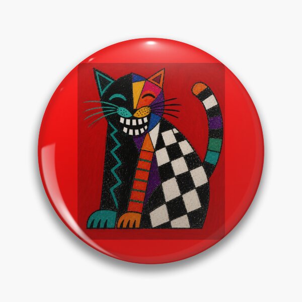 Item preview, The Laughing Checkerboard Cubist Cat designed and sold by ZunZunArt.