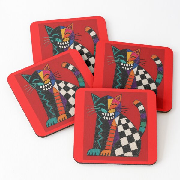 Item preview, The Laughing Checkerboard Cubist Cat designed and sold by ZunZunArt.
