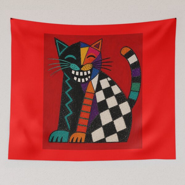 Item preview, The Laughing Checkerboard Cubist Cat designed and sold by ZunZunArt.