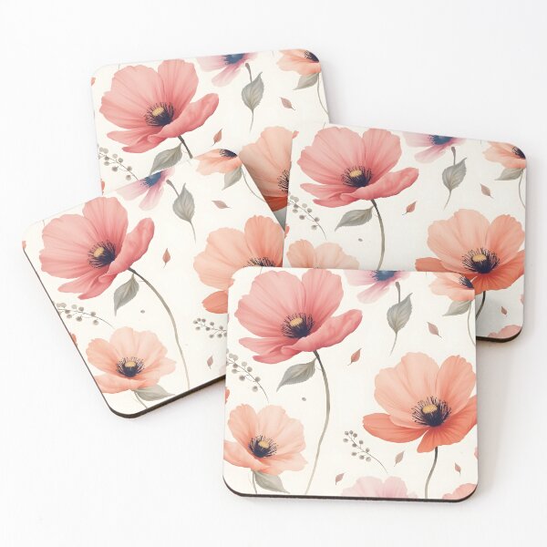 Item preview, Soft Watercolor Poppies in Coral, Burgundy, Navy & Beige | Botanical Floral Design designed and sold by PeacefulD-signs.