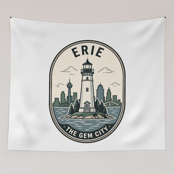 Item preview, Vintage Erie Pennsylvania Gem City Lighthouse Skyline designed and sold by k3rstman1.