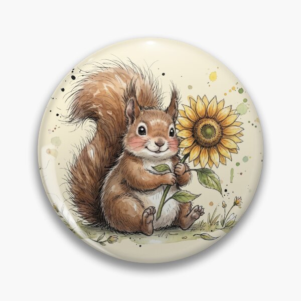Item preview, Cute Watercolor Squirrel with Big Sunflower Art designed and sold by BreezifyDesignStudio.
