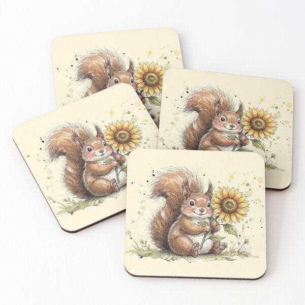 Item preview, Cute Watercolor Squirrel with Big Sunflower Art designed and sold by BreezifyDesignStudio.