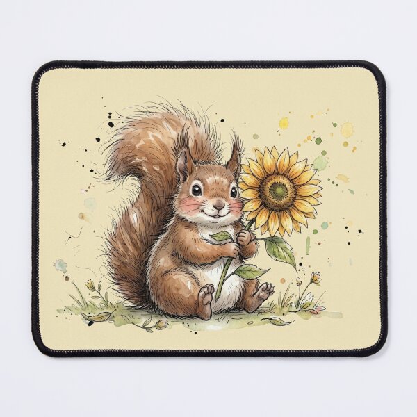 Item preview, Cute Watercolor Squirrel with Big Sunflower Art designed and sold by BreezifyDesignStudio.