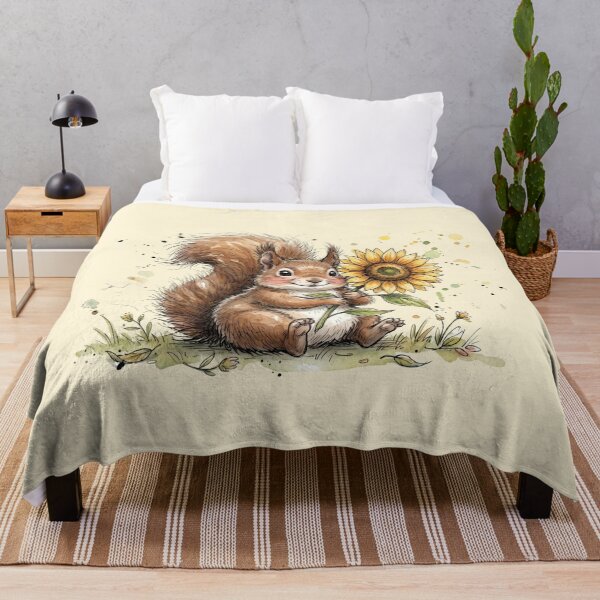 Item preview, Cute Watercolor Squirrel with Big Sunflower Art designed and sold by BreezifyDesignStudio.