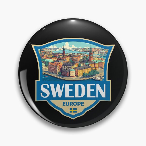 Item preview, Sweden Illustration Retro Badge designed and sold by KrisSidDesigns.