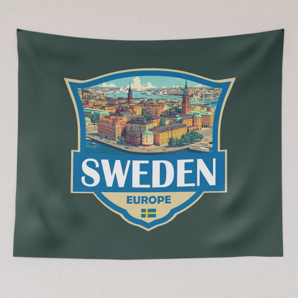 Item preview, Sweden Illustration Retro Badge designed and sold by KrisSidDesigns.