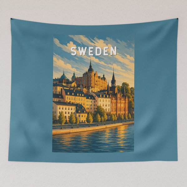 Item preview, Sweden Illustration Travel Art Vintage designed and sold by KrisSidDesigns.