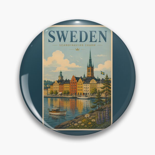 Item preview, Sweden Landscape Illustration Travel Art Vintage designed and sold by KrisSidDesigns.