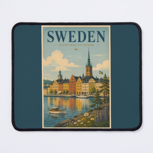Item preview, Sweden Landscape Illustration Travel Art Vintage designed and sold by KrisSidDesigns.