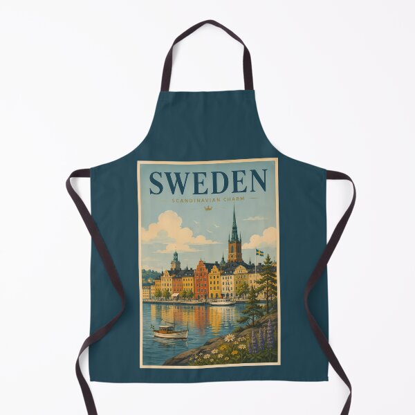 Item preview, Sweden Landscape Illustration Travel Art Vintage designed and sold by KrisSidDesigns.