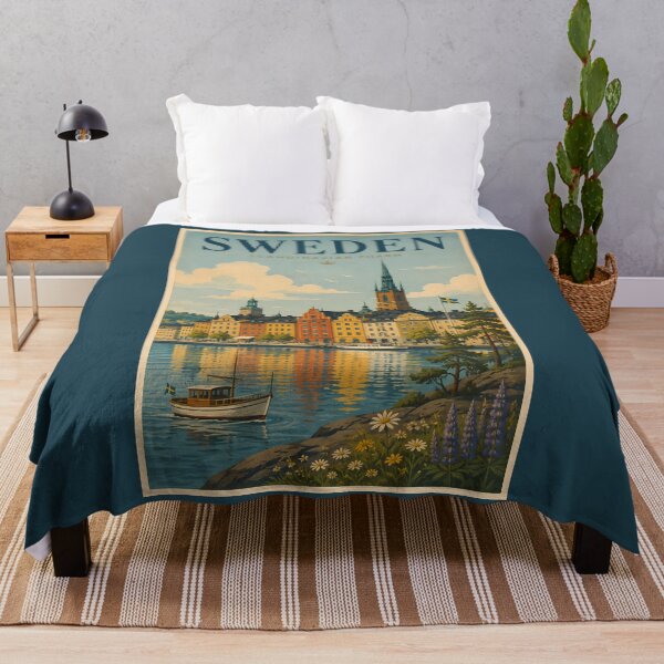 Item preview, Sweden Landscape Illustration Travel Art Vintage designed and sold by KrisSidDesigns.